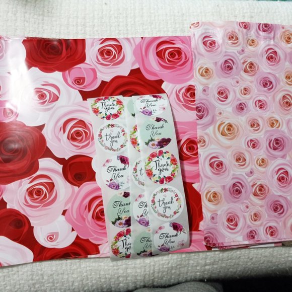 Rose Poly Mailers & Thank you Stickers - Picture 1 of 5